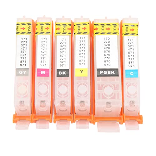 5PCS Ink Cartridge, Reusable Printing Ink Cartridge PGBK BK C M Y 5 Color for Printing (170-171)