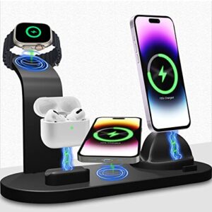 4-in-1 fast 15w apple charging station for multiple devices – wireless charging + plug for iphone 14/13/12/11/x/8 + airpods pro 2/pro/2/1 + apple watch stand se/7/6.+ samsung/android type-c/usb