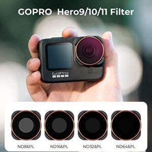 K&F Concept 4-Pack ND/PL Lens Filter ND8/PL ND16/PL ND32/PL ND64/PL Compatible for GoPro Hero11 /Hero10 /Hero 9 Black, ND & CPL 2-in-1 Lens Filter Kit Protector for Go Pro 11/10/9 Accessories