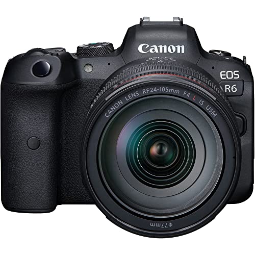 Canon EOS R6 Mirrorless Digital Camera with 24-105mm f/4L Lens (4082C012) + 64GB Tough Card + Case + Flex Tripod + Hand Strap + Cap Keeper + Memory Wallet + Cleaning Kit (Renewed)