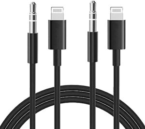 [apple mfi certified] iphone aux cord for car stereo, assrid 2 pack lightning to 3.5mm audio cable compatible for iphone 12/11/xs/xr/x/ipad/ipod to speaker/home stereo/headphone, support ios 14(black)