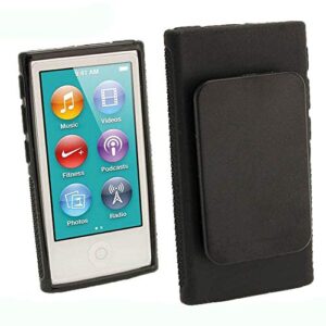 for Apple iPod Nano 7 Case, Belt Clip TPU Rubber Gel Soft Skin Case Cover for Apple iPod Nano 7th Generation 7G 7 + Clear Soft TPU Skin Case Cover (Black)