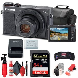 canon powershot g9 x mark ii digital camera (black) (1717c001), 64gb memory card, card reader, soft bag, flex tripod, hand strap, memory wallet, cleaning kit (international model) (renewed)