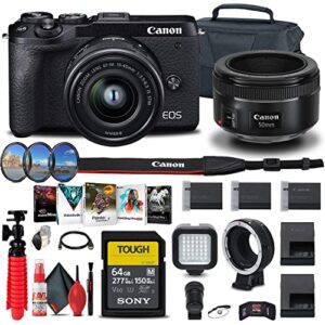 canon eos m6 mark ii mirrorless digital camera with 15-45mm lens and evf-dc2 viewfinder (3611c011) + canon ef-m lens adapter + canon ef 50mm lens + 64gb tough card + case + filter kit + more (renewed)