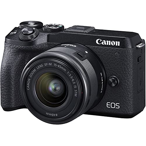 Canon EOS M6 Mark II Mirrorless Digital Camera with 15-45mm Lens and EVF-DC2 Viewfinder (Black) (3611C011) + Canon EF-M Lens Adapter + 4K Monitor + Canon EF 24-70mm Lens + Pro Mic + More (Renewed)