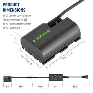 NEEWER Dummy Battery Replacement for LP-E6 LP-E6N LP-E6NH with DC Coupler and AC Power Adapter Compatible with Canon EOS R Ra R3 R5 R5C R6 R6II R7 5D 6D 7D Mark II/III/IV 5DS 5DSR 60D 70D 80D 90D