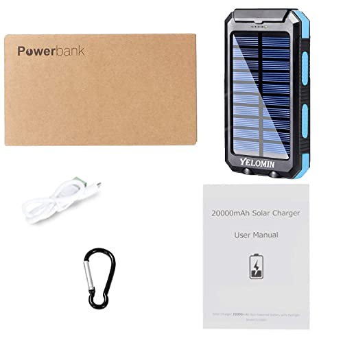 Solar Power Bank, YELOMIN 20000mAh Portable Outdoor Solar Charger, Camping Waterproof Backup Battery Pack with Dual USB 5V Outputs/LED Flashlights and Compass for Cellphones and Electronic Devices