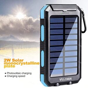 Solar Power Bank, YELOMIN 20000mAh Portable Outdoor Solar Charger, Camping Waterproof Backup Battery Pack with Dual USB 5V Outputs/LED Flashlights and Compass for Cellphones and Electronic Devices