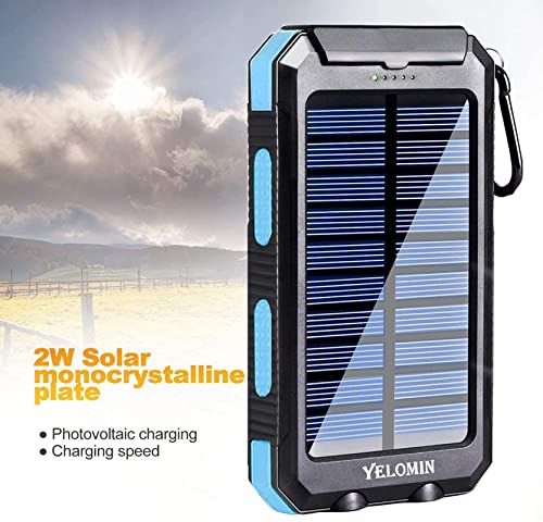 Solar Power Bank, YELOMIN 20000mAh Portable Outdoor Solar Charger, Camping Waterproof Backup Battery Pack with Dual USB 5V Outputs/LED Flashlights and Compass for Cellphones and Electronic Devices