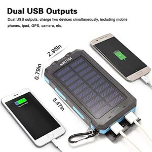 Solar Power Bank, YELOMIN 20000mAh Portable Outdoor Solar Charger, Camping Waterproof Backup Battery Pack with Dual USB 5V Outputs/LED Flashlights and Compass for Cellphones and Electronic Devices