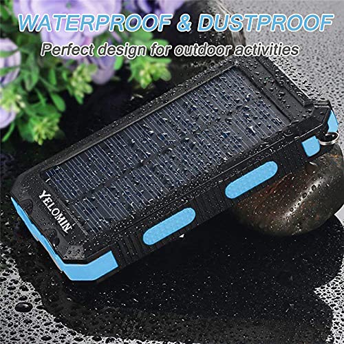 Solar Power Bank, YELOMIN 20000mAh Portable Outdoor Solar Charger, Camping Waterproof Backup Battery Pack with Dual USB 5V Outputs/LED Flashlights and Compass for Cellphones and Electronic Devices