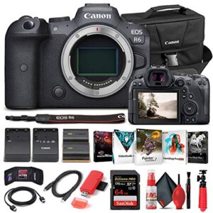 canon eos r6 mirrorless digital camera (body only) (4082c002) + 64gb memory card + case + corel photo software + lpe6 battery + external charger + card reader + hdmi cable + more (renewed)