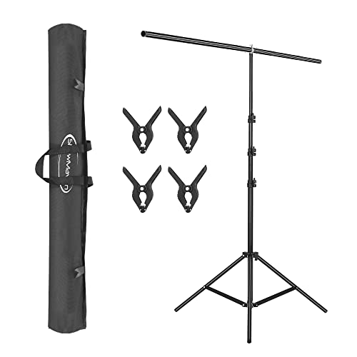 ShowMaven T-Shape Backdrop Stand 59in/150cm Wide 8.5ft Tall, Background Support Stand System with Carry Bag and 4 Clamps for Background, Photo and Video Studio