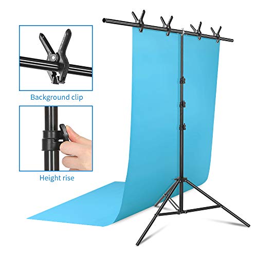 ShowMaven T-Shape Backdrop Stand 59in/150cm Wide 8.5ft Tall, Background Support Stand System with Carry Bag and 4 Clamps for Background, Photo and Video Studio