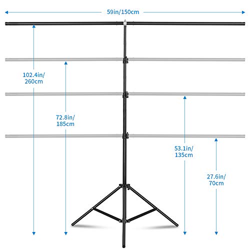 ShowMaven T-Shape Backdrop Stand 59in/150cm Wide 8.5ft Tall, Background Support Stand System with Carry Bag and 4 Clamps for Background, Photo and Video Studio