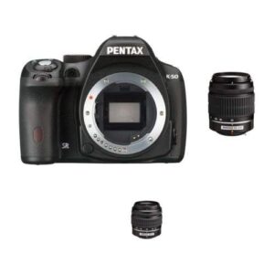 pentax k-50 16mp digital slr camera kit with 18-55 3.5-5.6 dal lens and 50-200 4-5.6 dal zoom lens (black)