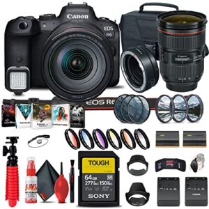 canon eos r6 mirrorless digital camera with 24-105mm f/4l lens (4082c012) + canon ef 24-70mm lens + mount adapter ef-eos r + 64gb tough card + color filter kit + case + filter + more (renewed)