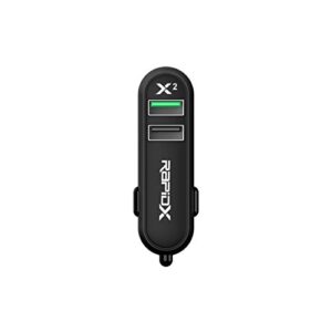 rapidx rxx2qcblk x2 2 port car charger with quick charge black (rx-x2qcblk)