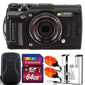 olympus tough tg-6 digital camera (black) with 64gb memory card | strap & case