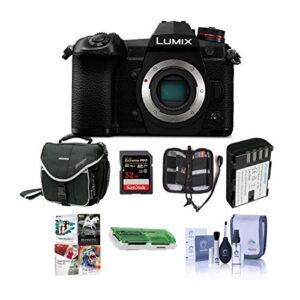 Panasonic Lumix G9 Mirrorless Camera Body, Black - Bundle with 32GB SDHC U3 Card, Spare Battery, Camera Case, Cleaning Kit, Memory Wallet, Card Reader, PC Software Package