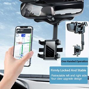 Kairiyard Car Phone Holder Mount, 360°Rotatable and Retractable Car Rearview Mirror Phone Holder Multifunctional Universal Cell Phone Mount Stand for All Mobile Phones