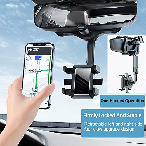 Kairiyard Car Phone Holder Mount, 360°Rotatable and Retractable Car Rearview Mirror Phone Holder Multifunctional Universal Cell Phone Mount Stand for All Mobile Phones