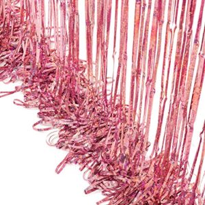 BRAVESHINE Rose Gold Glitter Tinsel Foil Fringe Curtains - 2Pcs 3.2x8.2ft Metallic Holiday Photo Booth Backdrop Party Supplies for Birthday Valentines Day Wedding Bridal Shower Bachelorette Engagement