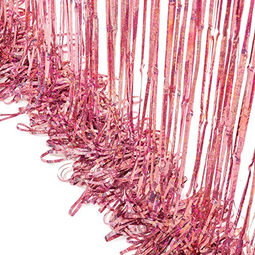 BRAVESHINE Rose Gold Glitter Tinsel Foil Fringe Curtains - 2Pcs 3.2x8.2ft Metallic Holiday Photo Booth Backdrop Party Supplies for Birthday Valentines Day Wedding Bridal Shower Bachelorette Engagement