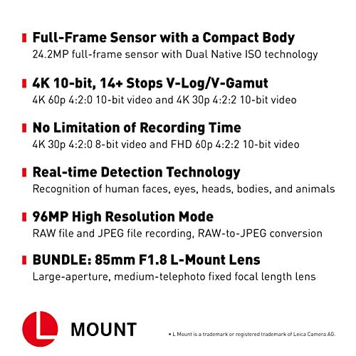 Panasonic LUMIX S5 Full Frame Mirrorless Camera, 4K 60P Video Recording with S 20-60mm F3.5-5.6 Lens Kit (DC-S5KK) + S 85mm F1.8 L Mount Interchangeable Lens (S-S85)