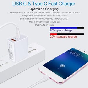 USB C Samsung Fast Charger Block for Galaxy S23 A14 A13 A03s A53 A12 A04s S22 S21, USB C Pixel 7 Pro Fast Wall Charger for Google Pixel 7/6 Pro/6a/5/4/3a/2/XL, 20W PD Power Adapter, 6ft Type C Cable