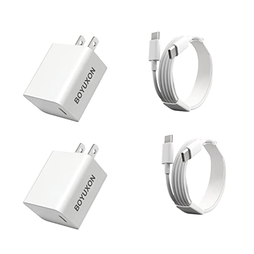 BOYUXON 2Pack Wall Charger Kits & USB C Power Adapters, 5V3A Phone Charger Fast Charging Output Up to 20W, USB C Charging Adapter with 3.2FT USB C to C Charging Cable, Super Fast Charging Block White