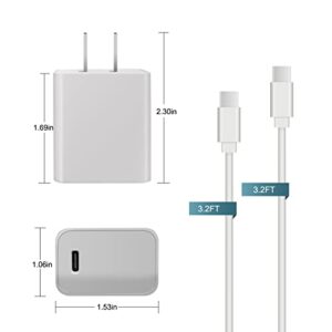 BOYUXON 2Pack Wall Charger Kits & USB C Power Adapters, 5V3A Phone Charger Fast Charging Output Up to 20W, USB C Charging Adapter with 3.2FT USB C to C Charging Cable, Super Fast Charging Block White