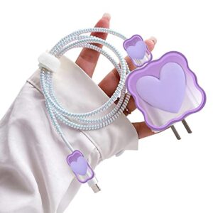 Cute Cable Protector for iPhone Charger with Unique Design 3D Love Heart Data Cable Bite USB Charger Data Line Phone Wire Saver Protector for iPhone 11 12 13 14 Pro Max Charger Protector-Purple