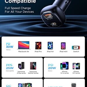 66W USB C Car Charger, AINOPE Cigarette Lighter USB Charger, PD 36W+QC 30W Fast Charging Fast Car Charger, Heavy Solid All Metal iPhone Car Charger Adapter for iPhone, Samsung, iPad, Google Pixel