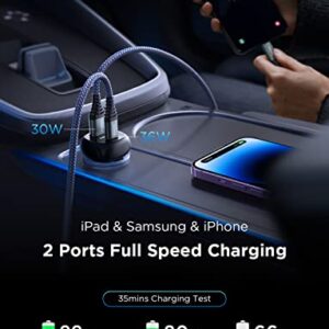 66W USB C Car Charger, AINOPE Cigarette Lighter USB Charger, PD 36W+QC 30W Fast Charging Fast Car Charger, Heavy Solid All Metal iPhone Car Charger Adapter for iPhone, Samsung, iPad, Google Pixel