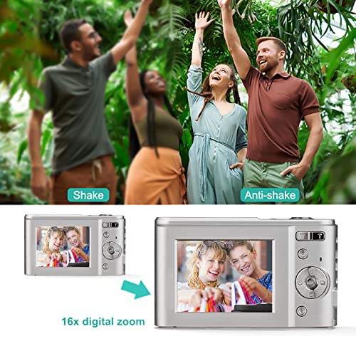 Andoer Portable Digital Camera 48MP 1080P 2.4-inch IPS Screen 16X Zoom Auto Focus Self-Timer 128GB Extended Memory Face Detection Anti-Shaking with 2pcs Batteries Hand Strap Carry Pouch