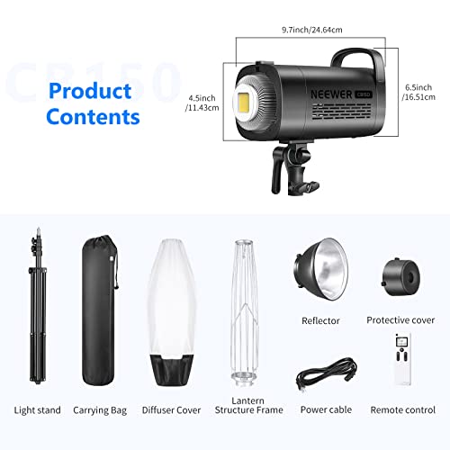 Neewer 150W 5600K LED Video Light, CB150 2.4G LED Video Lighting Kit with Light Stand/Bowens Mount/Remote/Lantern Softbox, 13000Lux/1m, CRI/TLCI 97+ for Photo Video Studio Lighting Photography