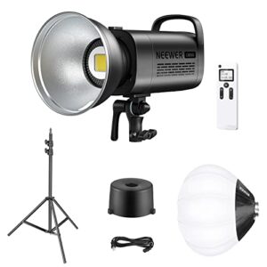 neewer 150w 5600k led video light, cb150 2.4g led video lighting kit with light stand/bowens mount/remote/lantern softbox, 13000lux/1m, cri/tlci 97+ for photo video studio lighting photography