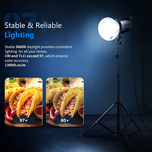 Neewer 150W 5600K LED Video Light, CB150 2.4G LED Video Lighting Kit with Light Stand/Bowens Mount/Remote/Lantern Softbox, 13000Lux/1m, CRI/TLCI 97+ for Photo Video Studio Lighting Photography