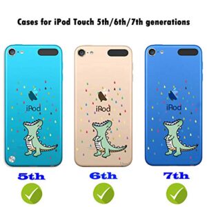 Unov Case for iPod Touch 7 Case iPod Touch 6 Case iPod Touch 5 Case Clear with Design Slim Protective Soft TPU Embossed Pattern for iPod 5th 6th 7th Generation (Rainbow Dinosaur)