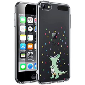 unov case for ipod touch 7 case ipod touch 6 case ipod touch 5 case clear with design slim protective soft tpu embossed pattern for ipod 5th 6th 7th generation (rainbow dinosaur)