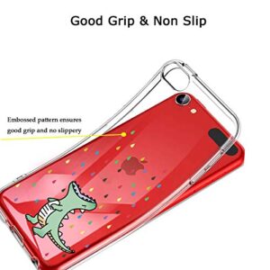 Unov Case for iPod Touch 7 Case iPod Touch 6 Case iPod Touch 5 Case Clear with Design Slim Protective Soft TPU Embossed Pattern for iPod 5th 6th 7th Generation (Rainbow Dinosaur)