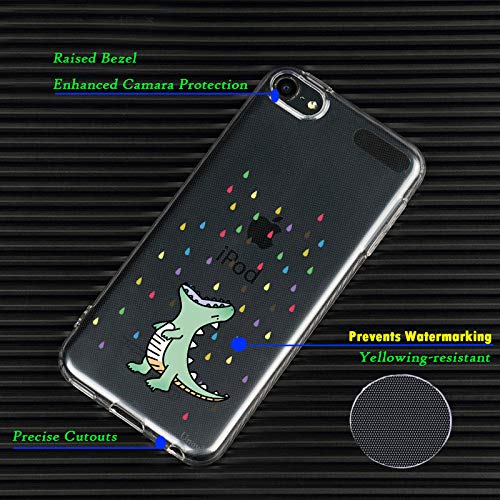 Unov Case for iPod Touch 7 Case iPod Touch 6 Case iPod Touch 5 Case Clear with Design Slim Protective Soft TPU Embossed Pattern for iPod 5th 6th 7th Generation (Rainbow Dinosaur)
