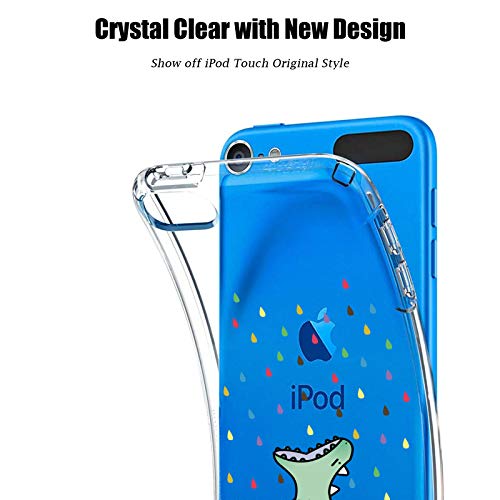 Unov Case for iPod Touch 7 Case iPod Touch 6 Case iPod Touch 5 Case Clear with Design Slim Protective Soft TPU Embossed Pattern for iPod 5th 6th 7th Generation (Rainbow Dinosaur)