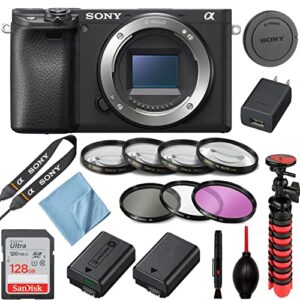 sony intl. a6400 black mirrorless camera body only, sandisk high speed 128gb memory card + 55mm macro close up and filter kit set 2xfw-50 battery more