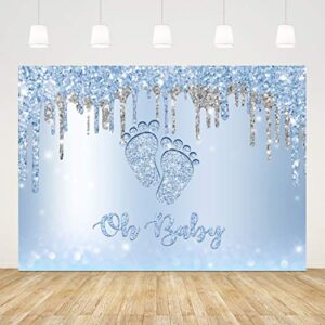 7x5ft oh baby backdrops baby shower background for boy oh boy little feet backdrop for photography glitter blue baby shower boys 1st birthday party decor it’s a boy baby shower banners photo props
