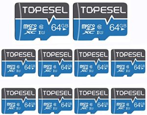 topesel 64gb micro sd card 10 pack memory cards micro sdhc uhs-i tf card class 10 for camera/drone/dash cam(10 pack u1 64gb)
