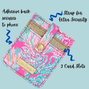 Lilly Pulitzer Pink Leatherette Adhesive Tech Pocket Card Holder, Travel Wallet for Smartphone Back, Seaing Things