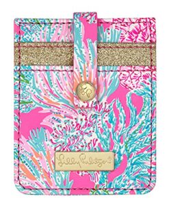 lilly pulitzer pink leatherette adhesive tech pocket card holder, travel wallet for smartphone back, seaing things