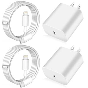 iphone fast charger,apple charger super quick [apple mfi certified] 2pack 10ft long type-c to lightning cable cord usb c wall charger block adapter for iphone 14 13 12 11/13pro max/12mini/xs/xr/se